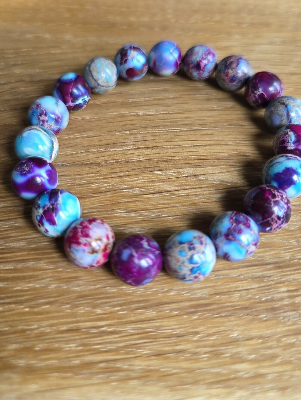 Blue & Magenta Sea Sediment Jasper Beads Stretch Bracelet - Hand Crafted - Picture 6 of 10